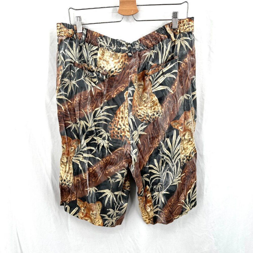 Vintage 80s 90s Bar code baggy long length wild animal shorts tigers leopard XL - Picture 9 of 10